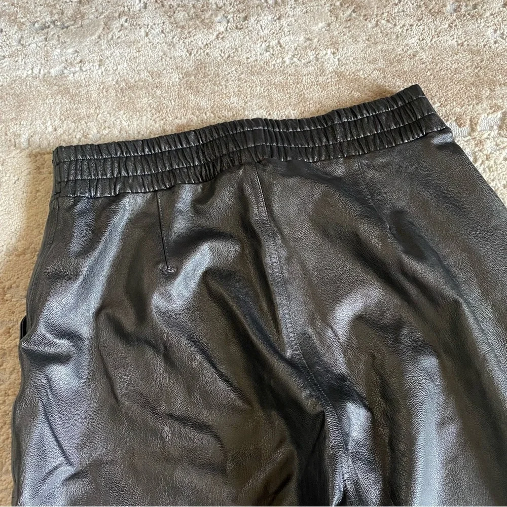 Spanx Leather Like Jogger Pants Brown cuffed Ankle Faux Leather Pull On: Small